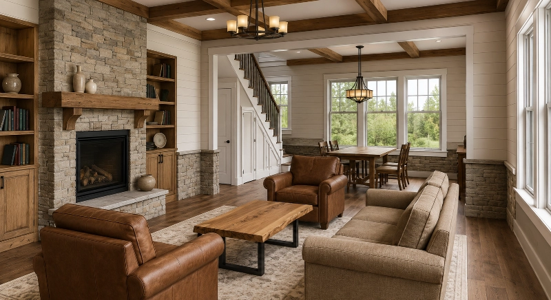 Photorealistic render of the same interior